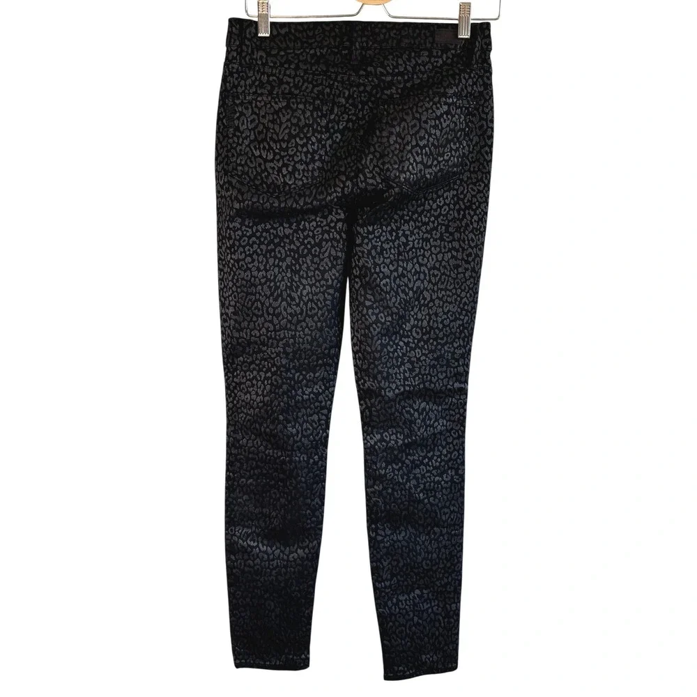 NEW PAIGE Hoxton Ultra Skinny Metallic Leopard Noir Jeans Womens 28 High Rise
